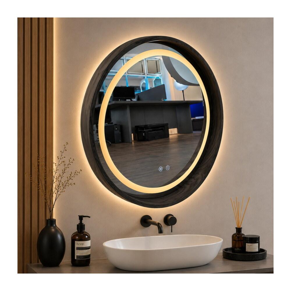 LED Зеркало 80*80 черная деревянная рама три цвета с подогревом K555B-80 — VERITA, купить в Казахстане