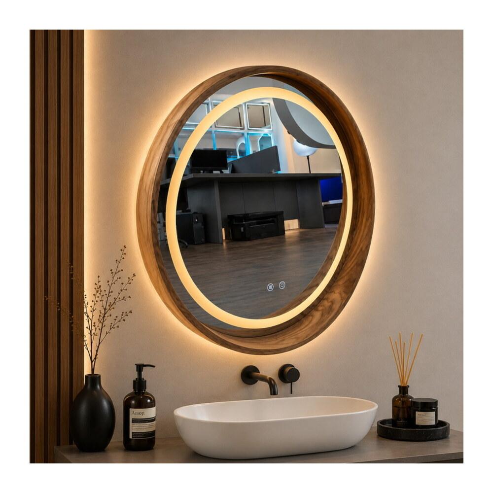 LED Зеркало 80*80 деревянная рама три цвета с подогревом K555-80 — VERITA, купить в Казахстане